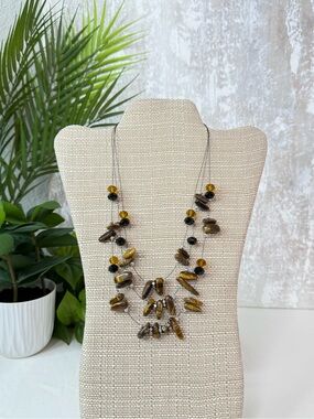 Boutique Tiger Eye Inspired Multi Strand Necklace Set NWT